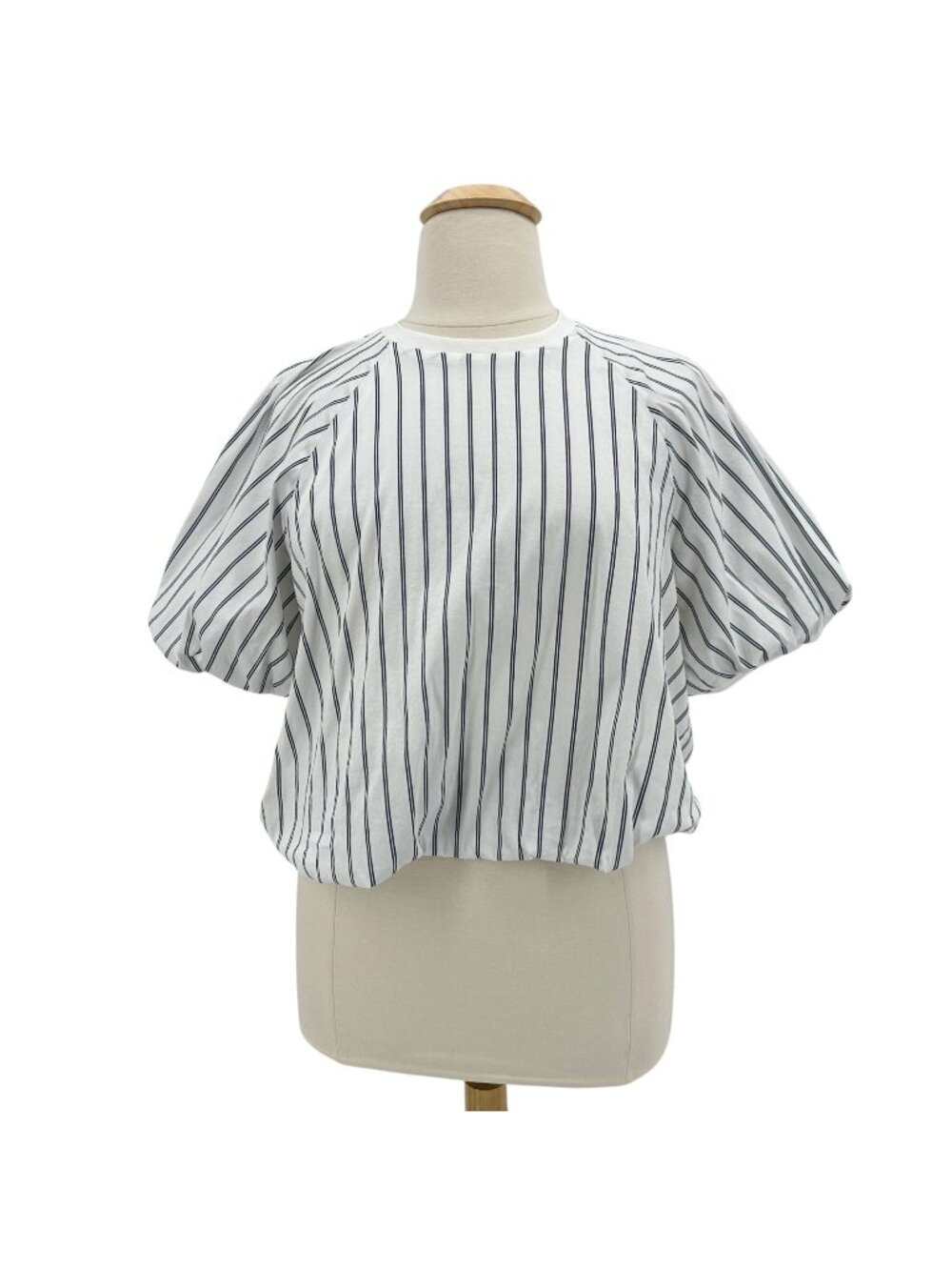 Anthropologie Maeve Womens XL Top Puff Sleeve Striped White Black Cropped Blouse